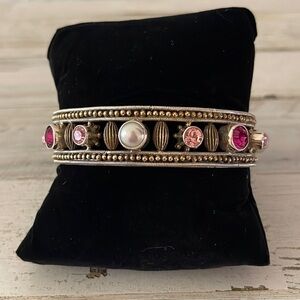 Mars & Valentine Sterling Silver Mixed Gemstone Pearl Bangle Bracelet